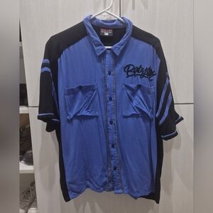 Casual Blue & Black Short-Sleeve Button-Down Shirt